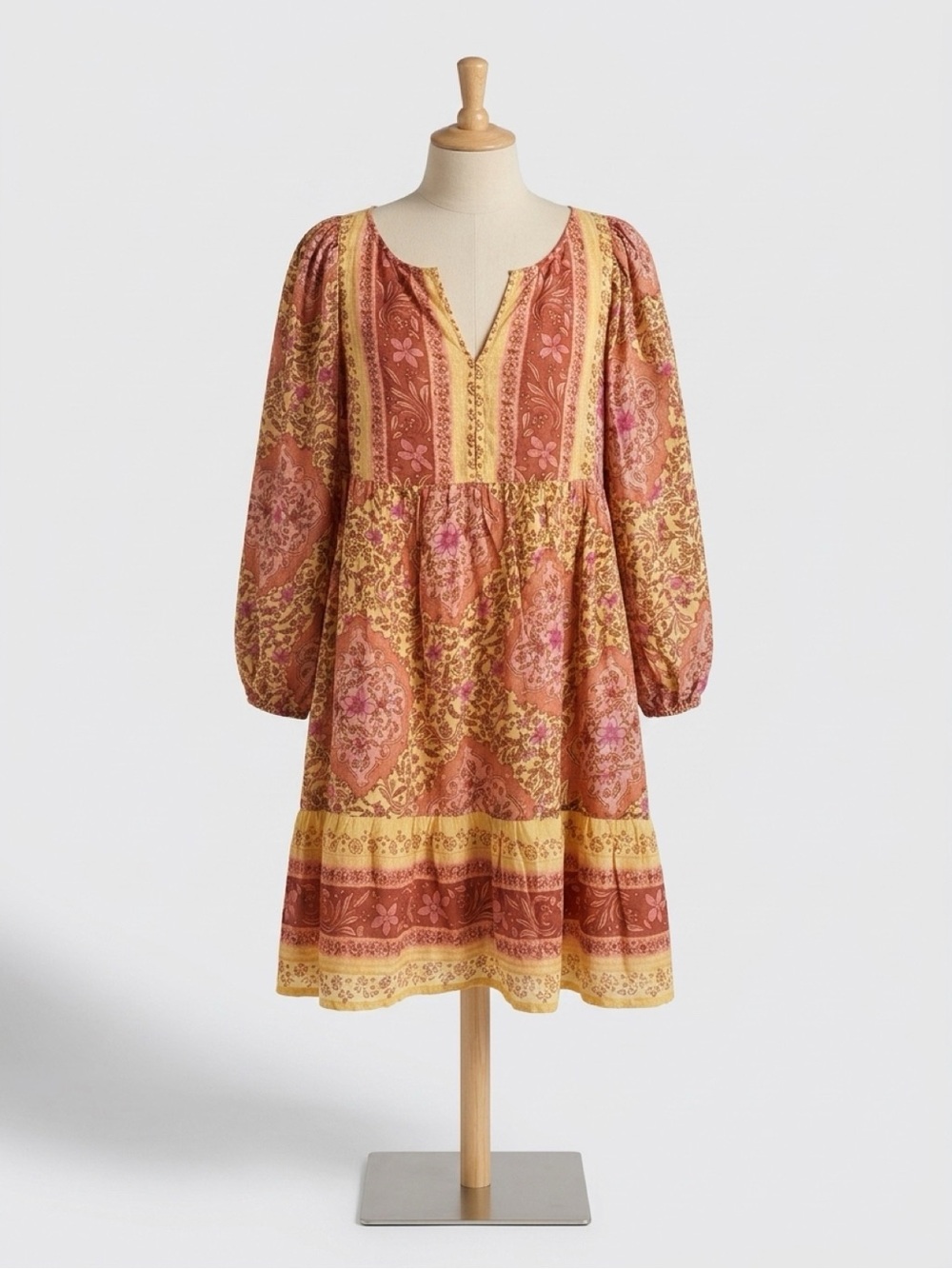 Billabong Rust and Yellow Paisley Mini Dress